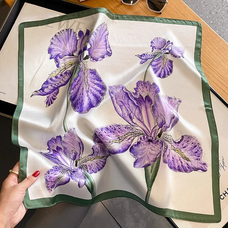 New 100% Real Silk Scarf For Woman Vintage Leopard Head Hair Scarfs Small Square Bandana Femme Office Neckerchief SD0201