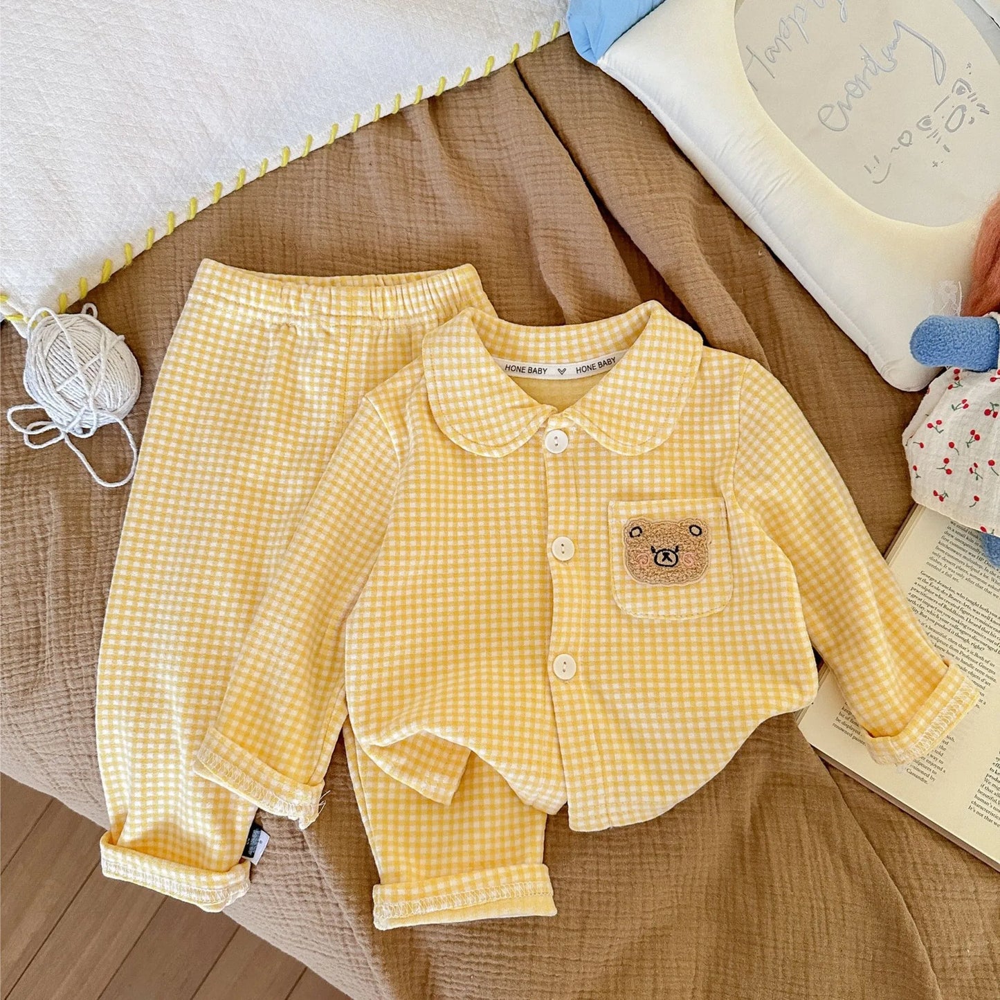 Children's Pajamas Autumn Boys' and Girls' Woolen Pajama Set, Children's Baby Home Clothes Two Piece Set
