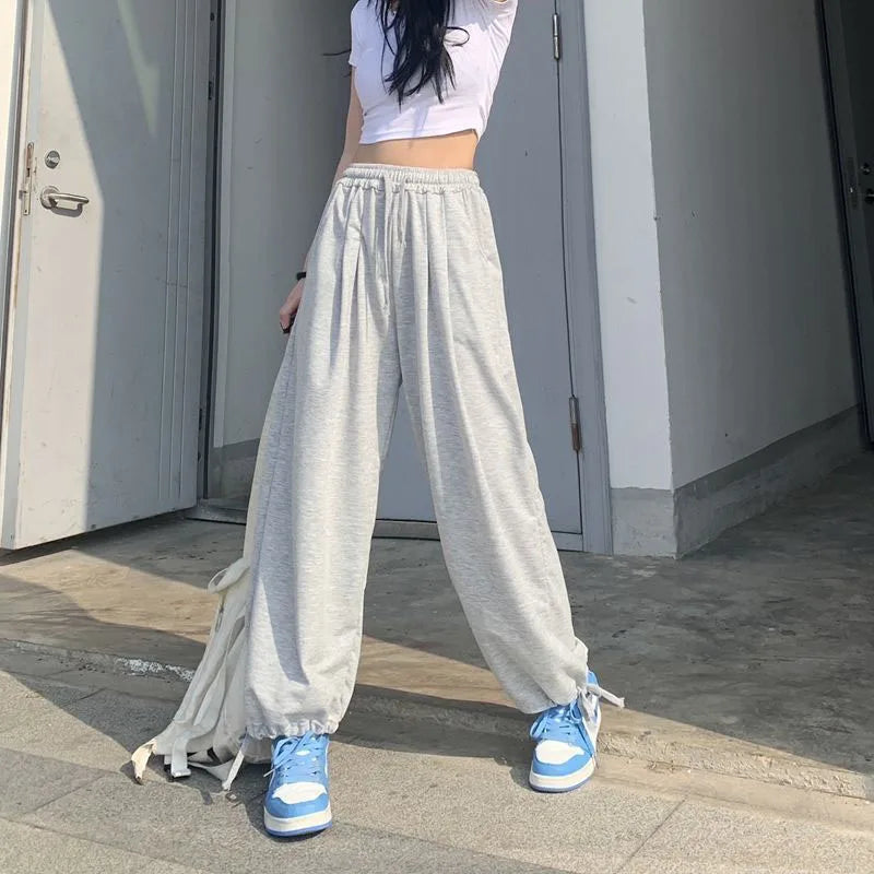 Women Retro Baggy Joggers Pants Solid Oversized Drawstring Y2K Sweatpant Woman Trendy Casual Versatile Harem Pants 2025 New