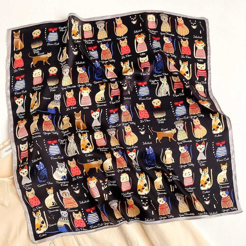 New 100% Real Silk Scarf For Woman Vintage Leopard Head Hair Scarfs Small Square Bandana Femme Office Neckerchief SD0201