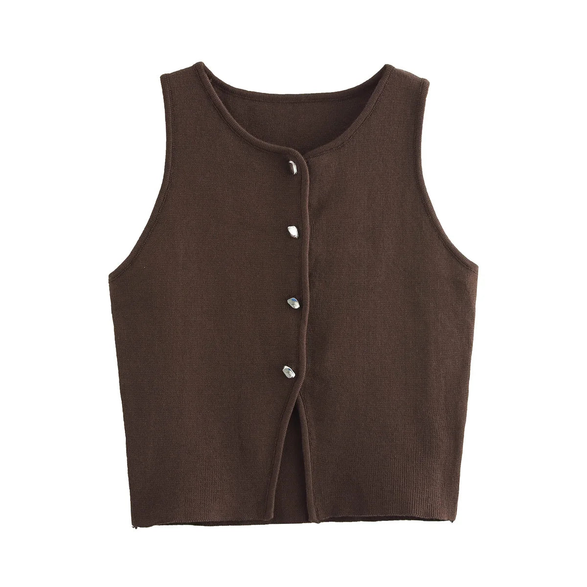 MUJER Cropped Knit Vest Women Cardigan White Sleeveless Vest Woman Fashion Button Knitted Sweater Vest Female Summer Short Tops
