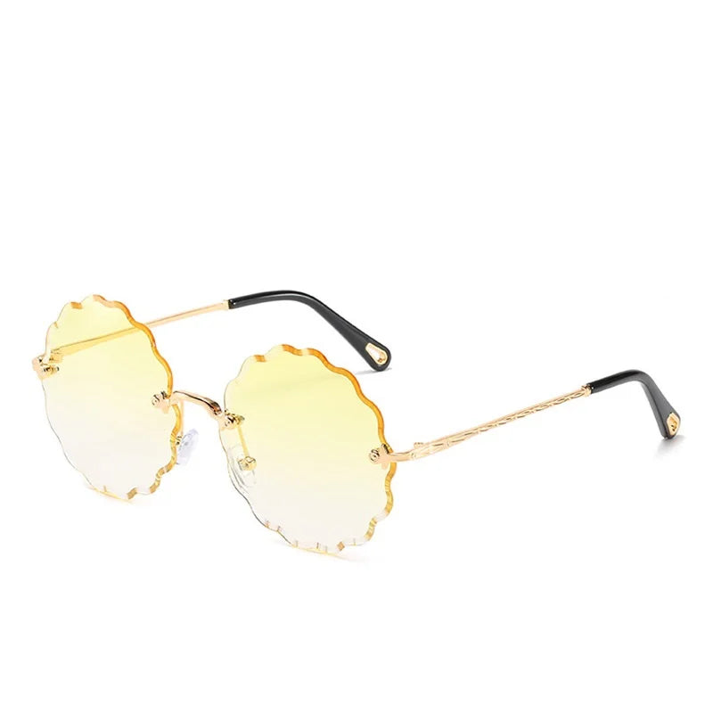 Oversized Round Sunglasses Women Flower Design Trendy Rimless Sun Glasses Shades for Women Driving Eyewear UV400