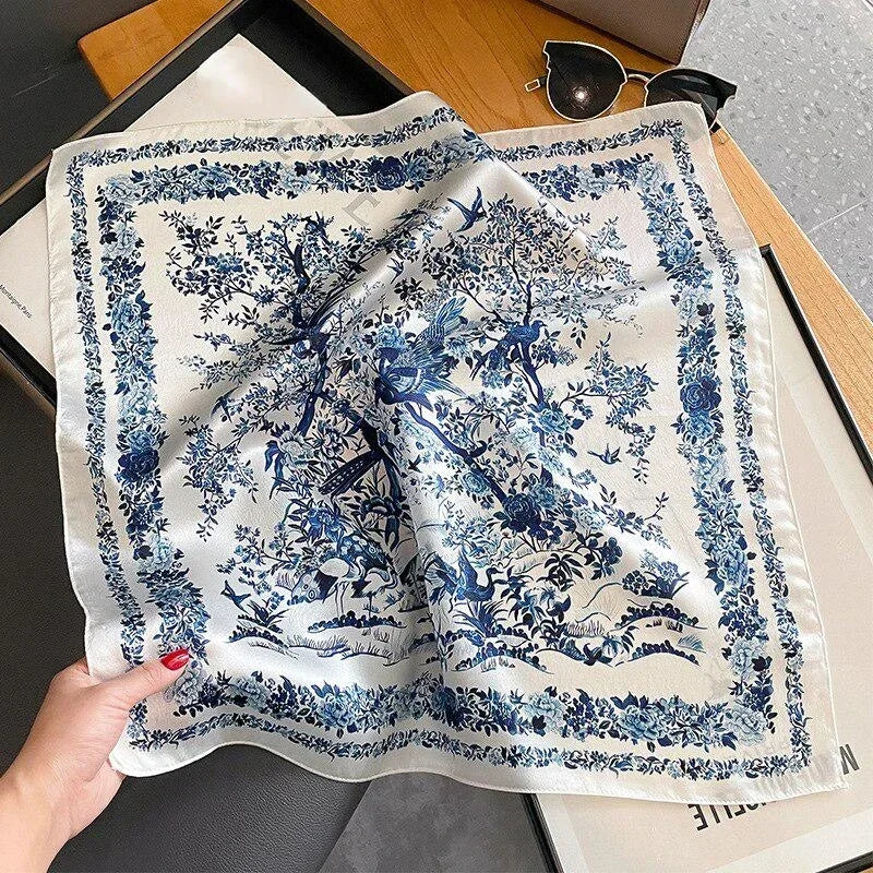 New 100% Real Silk Scarf For Woman Vintage Leopard Head Hair Scarfs Small Square Bandana Femme Office Neckerchief SD0201