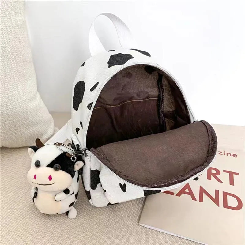 Kids Cute Cow Printed Bag Children's Girl Backpack With Stuffed Cow Lightweight Kindergarten Schoolbag Early Education Bag
