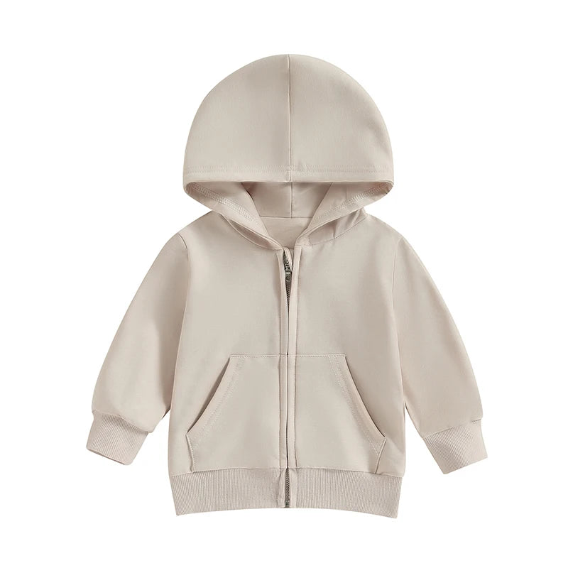 Solid Casual Zip Up Hooded Coat For Toddler Boys Girls Hoodies Jacket Long Sleeve Kids Coat Fall Winter Clothes Outerwear
