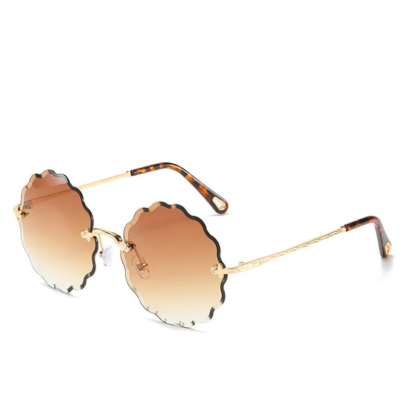 Oversized Round Sunglasses Women Flower Design Trendy Rimless Sun Glasses Shades for Women Driving Eyewear UV400