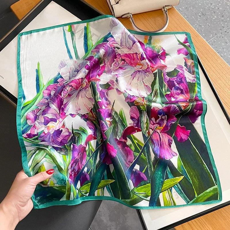 New 100% Real Silk Scarf For Woman Vintage Leopard Head Hair Scarfs Small Square Bandana Femme Office Neckerchief SD0201