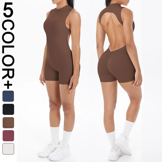 Sleeveless Backless Hollow Yoga Jumpsuit for Woman Solid Color Bodysuits Lifting Sports Push Up Sleeveles Workout Bodysuits