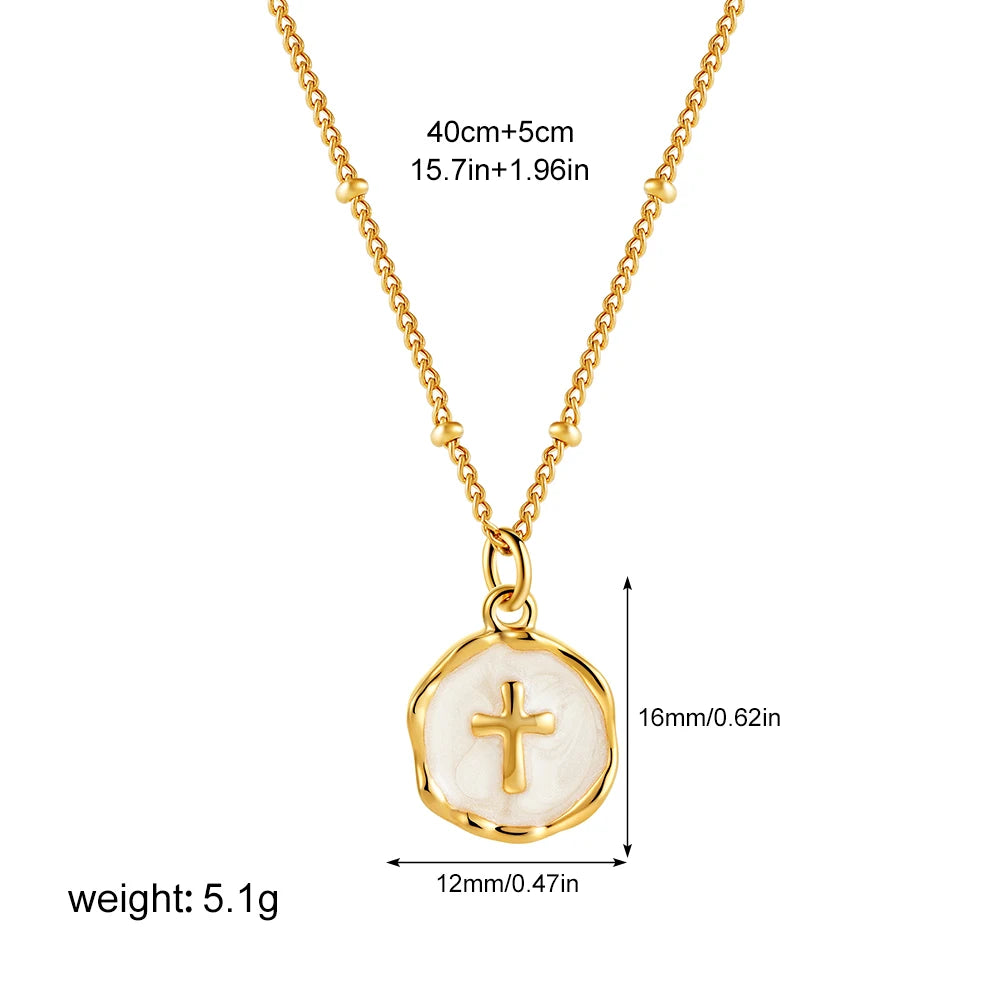 Punk Geometric Irregular Enamel Colorful Natural Stone Pendant Necklace for Women Stainless Steel Cross Heart Opal Choker Gifts
