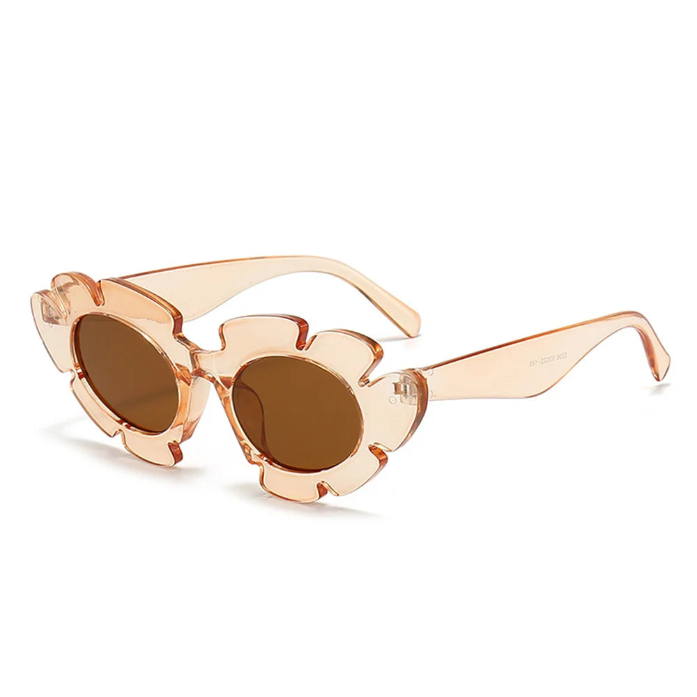 KLASSNUM Fashion Cat Eye Candy Colors Sunglasses Women Retro Brand Designer Flower Shape Eyewear Men Trending Sun Glasses UV400