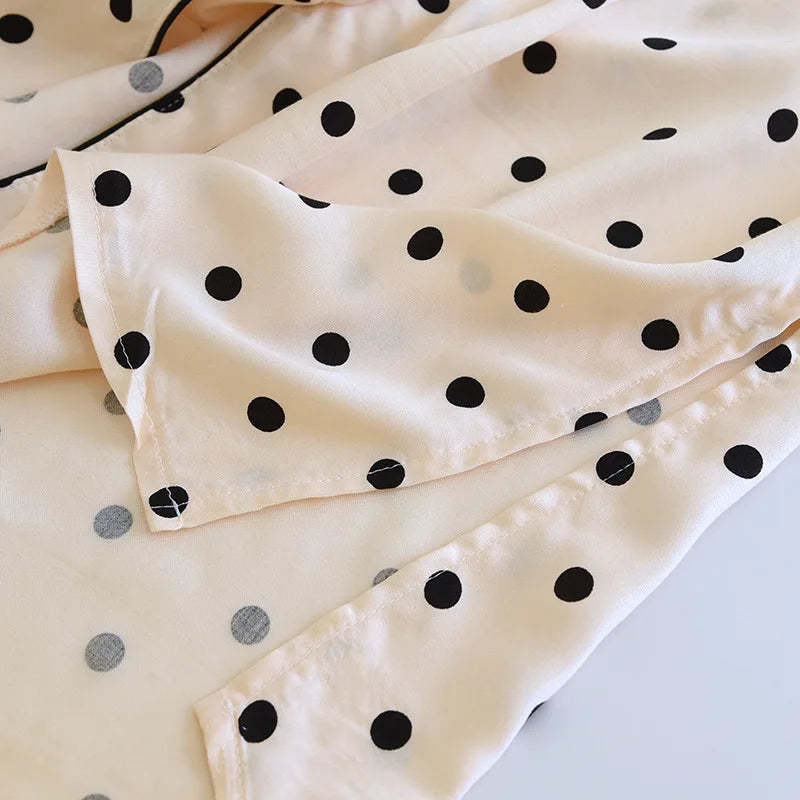 Cotton Viscose Dots Printed Sleepwear Summer Shirt Dress for Women Short Sleeved Pajama Nightdress Comfortable Home Clothing