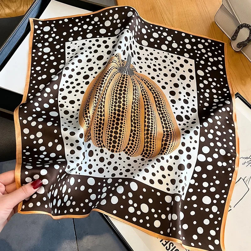 New 100% Real Silk Scarf For Woman Vintage Leopard Head Hair Scarfs Small Square Bandana Femme Office Neckerchief SD0201