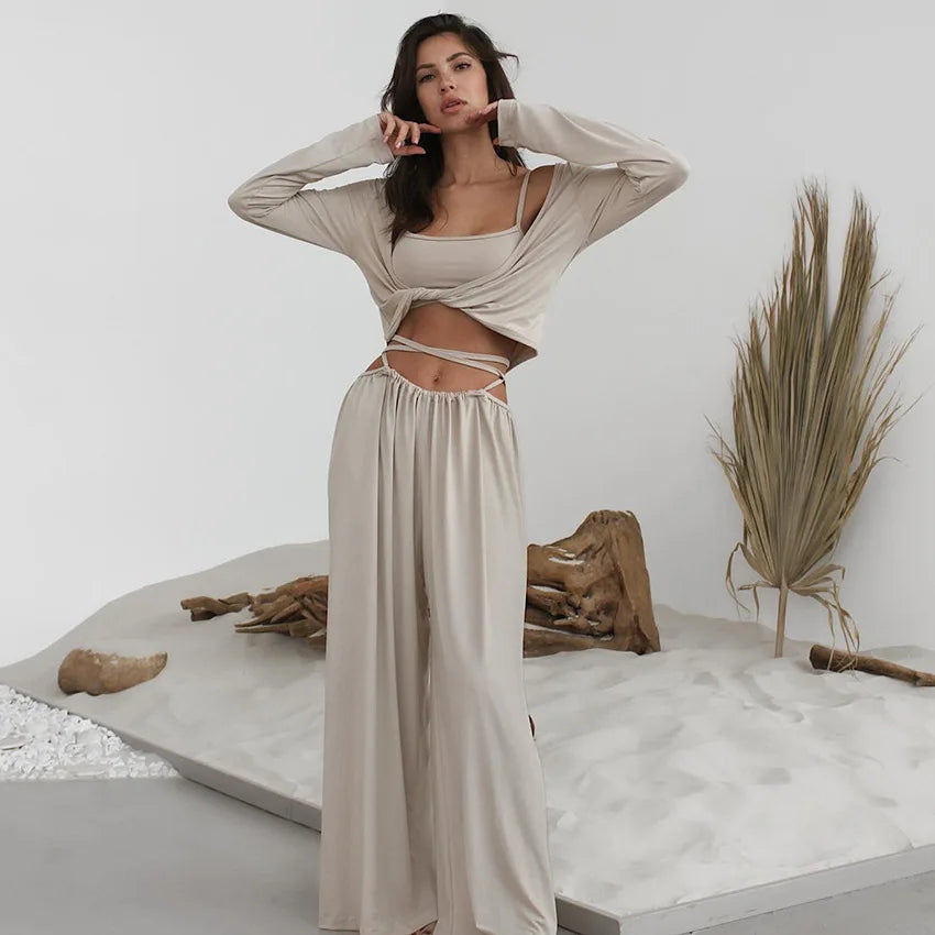 New 2025 Spring Autumn Underwear Long Pants Long Sleeve Pajama 3-Piece Set Fashionable and Comfortable Home Clothes Loungewear