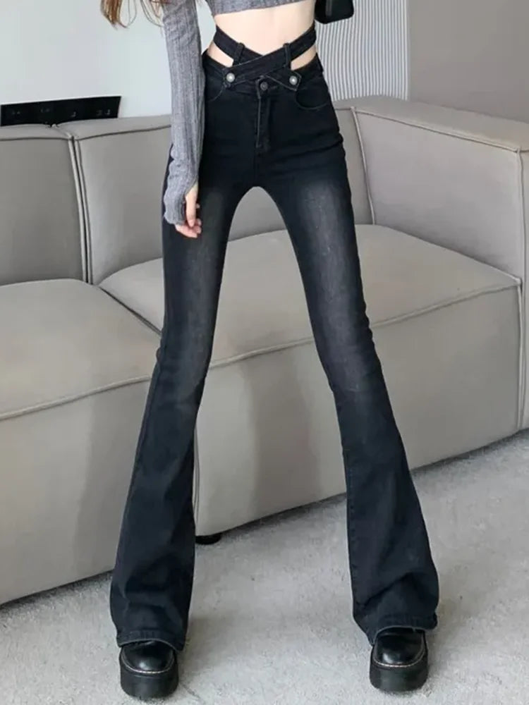 Sexy Y2k Design Skinny Flare Jeans Korean Fashion High Waist Vintage Stretch Boot Cut Denim Pants Casual Streetwear Vaqueros New
