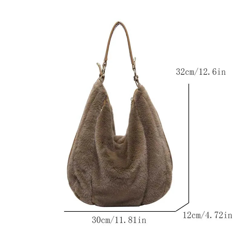 Winter Cotton Fabric Zipper Soft Shoulder Bags Large Capacity Versatile Handbags 2025 High Quality Furry Sweet Women's Bags
