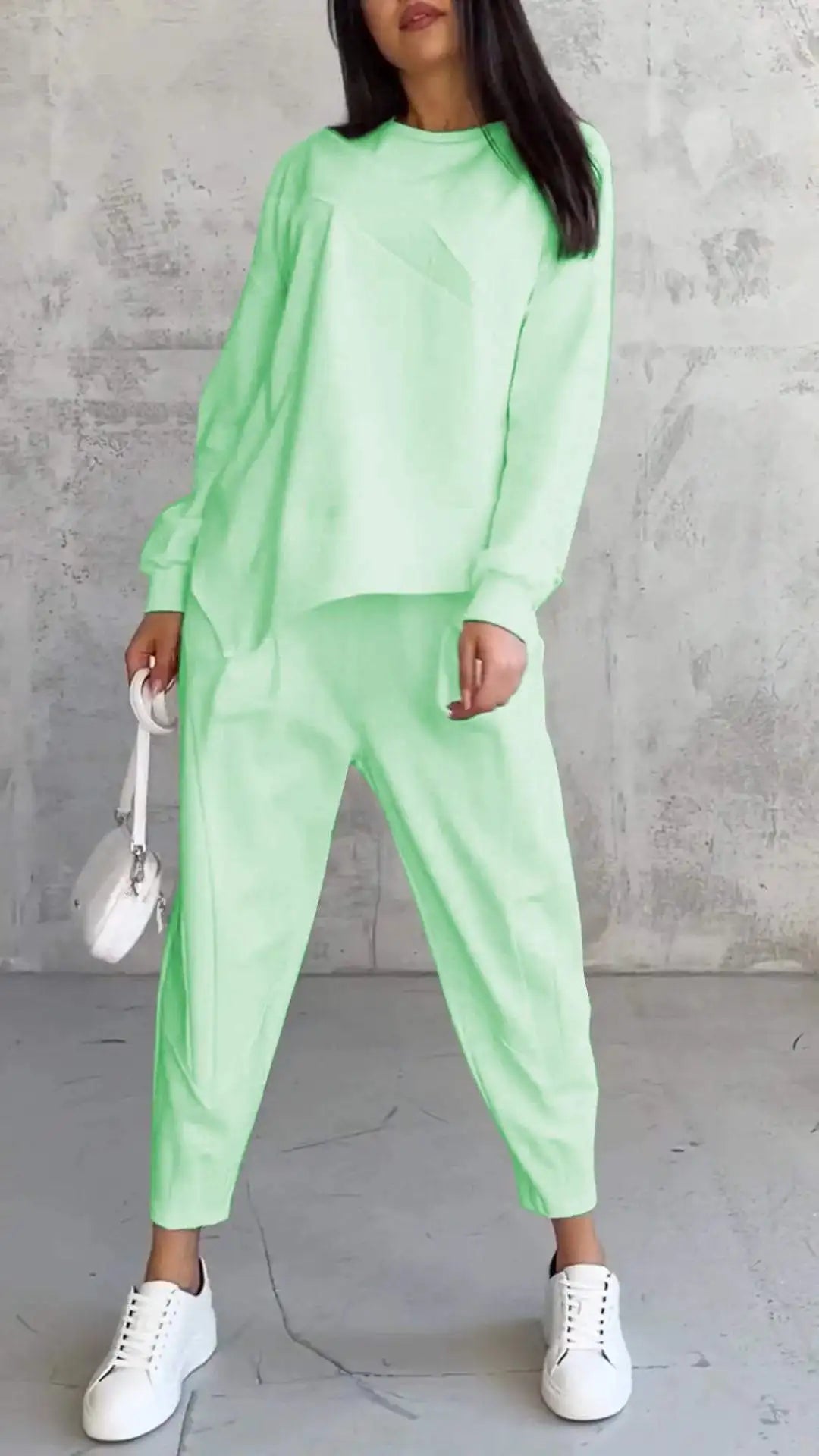 Women Casual Solid Set Fashion O Neck Long Sleeve Loose Top And Long Pants Two Piece Sets Lady Spring And Autumn Sports Sets