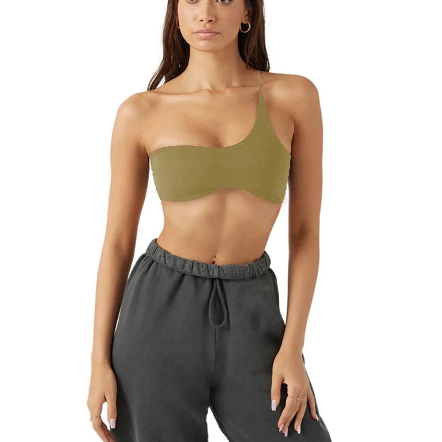 Stretchy Summer Corset Top Women Slim One-Shoulder Sleeveless Black Sexy Bodycon Club Crop Tops Jogger Tube Aesthetic Clothing