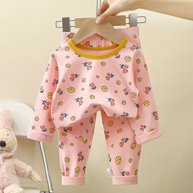 Kid Comfortable Pajamas Two Piece Set Multi Style Long Sleeve Top Trousers Pants Girl Boy Homewear Casual Children Cute Wear