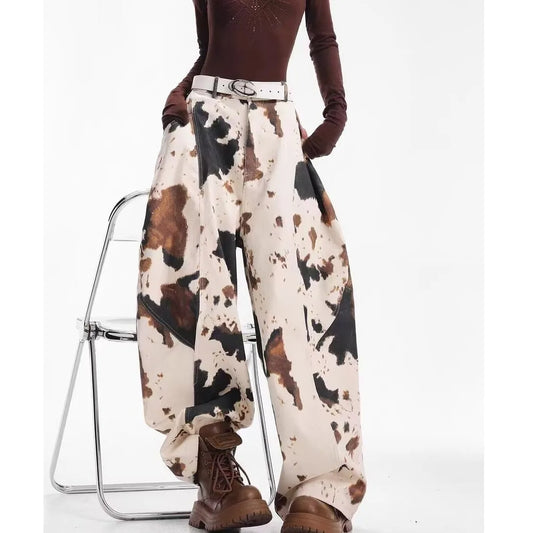 American Retro Contrast Women Jeans Fashion Street Casual Loose Woman Jeans Simple Basic Wide Leg Pants Female Chicly