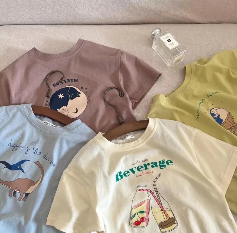 Children's Cotton Short Sleeve Top Cartoon Printed Half Sleeve Summer New Style For Middle Small Kids Kidswear T-shirt