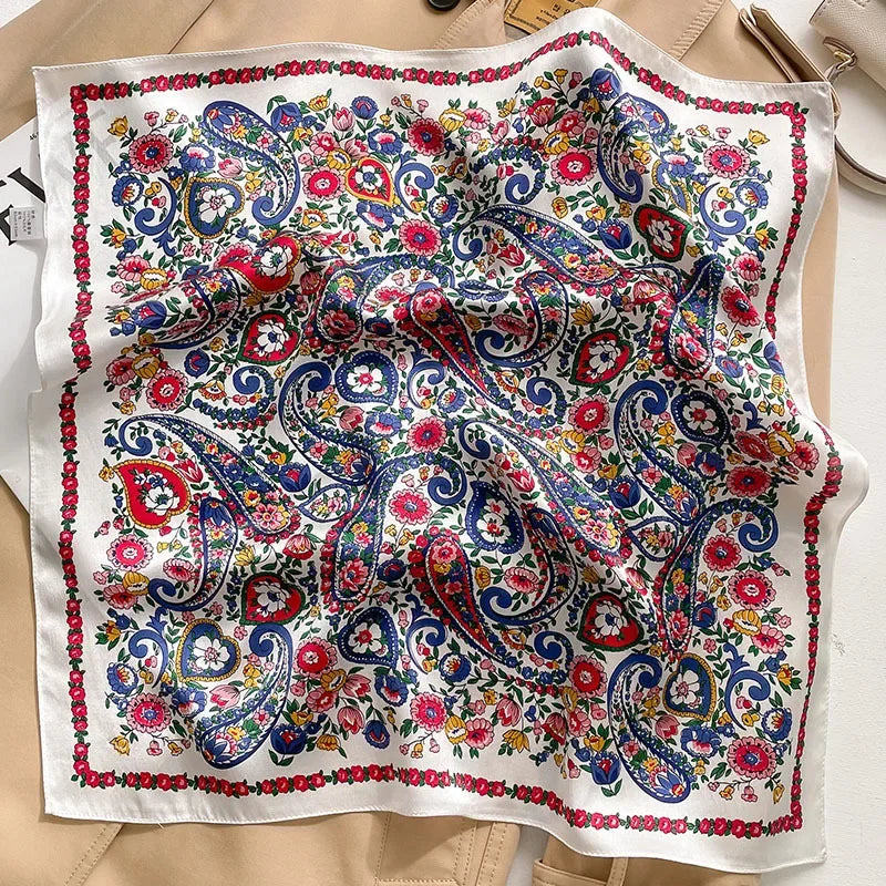 New 100% Real Silk Scarf For Woman Vintage Leopard Head Hair Scarfs Small Square Bandana Femme Office Neckerchief SD0201
