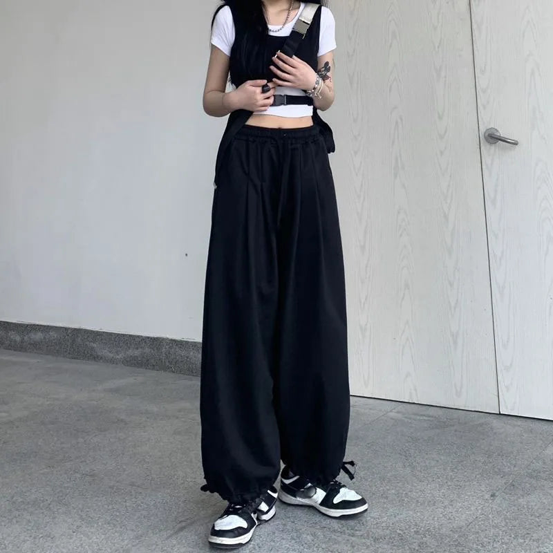 Women Retro Baggy Joggers Pants Solid Oversized Drawstring Y2K Sweatpant Woman Trendy Casual Versatile Harem Pants 2025 New