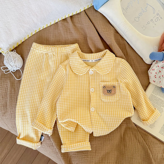 Children's Pajamas Autumn Boys' and Girls' Woolen Pajama Set, Children's Baby Home Clothes Two Piece Set