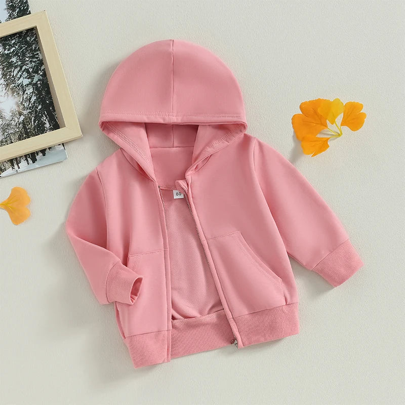 Solid Casual Zip Up Hooded Coat For Toddler Boys Girls Hoodies Jacket Long Sleeve Kids Coat Fall Winter Clothes Outerwear