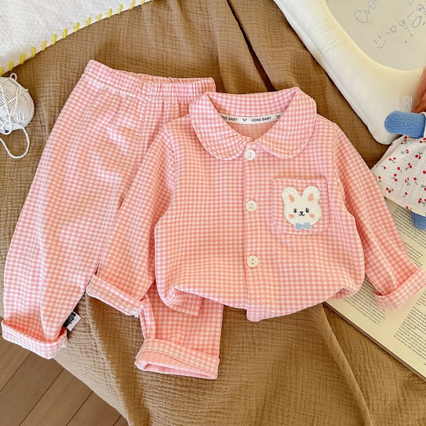 Children's Pajamas Autumn Boys' and Girls' Woolen Pajama Set, Children's Baby Home Clothes Two Piece Set