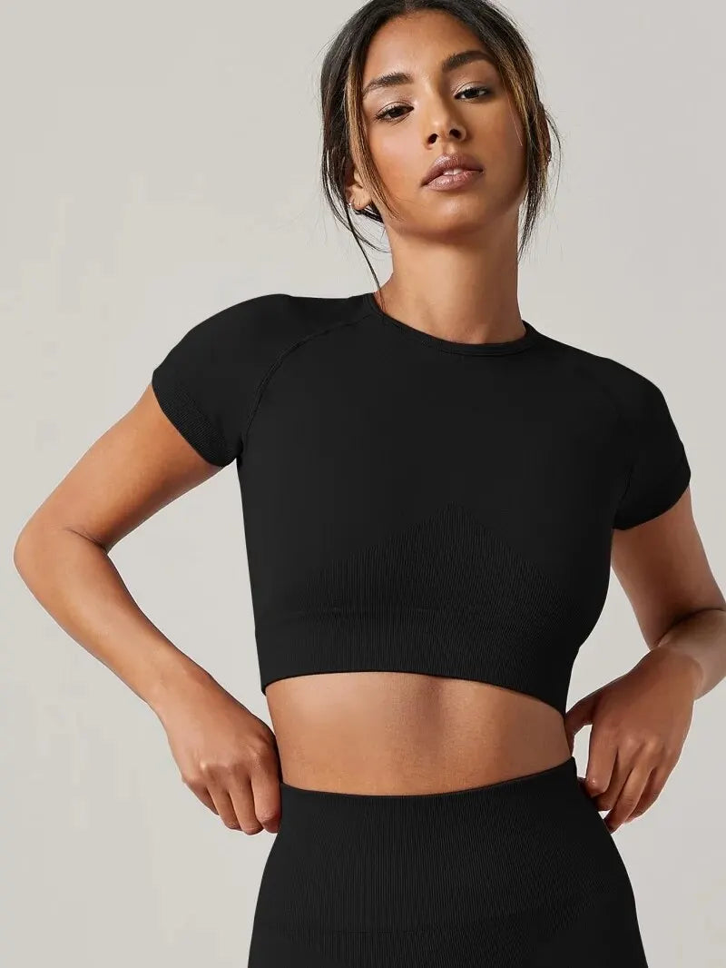 Seamless Womens Sport T Shirt Short Sleeve Yoga Top Fitness Gym Running Active Wear Workout Clothes