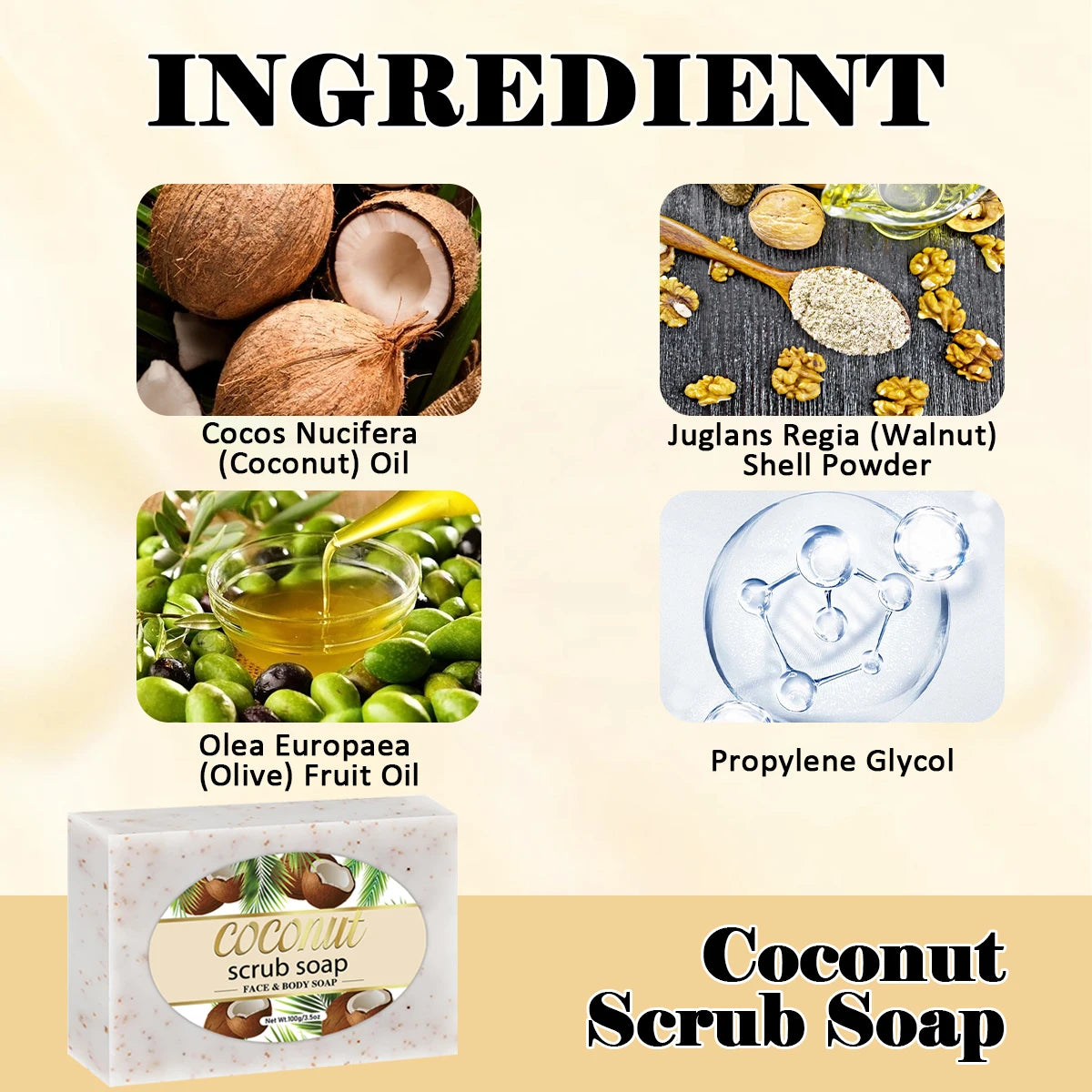 Coconut Scrub Soap Handmade Exfoliating Bath Soap Face & Body Cleanser Long-Lasting Moisturizing Soap Remove Dead Skin