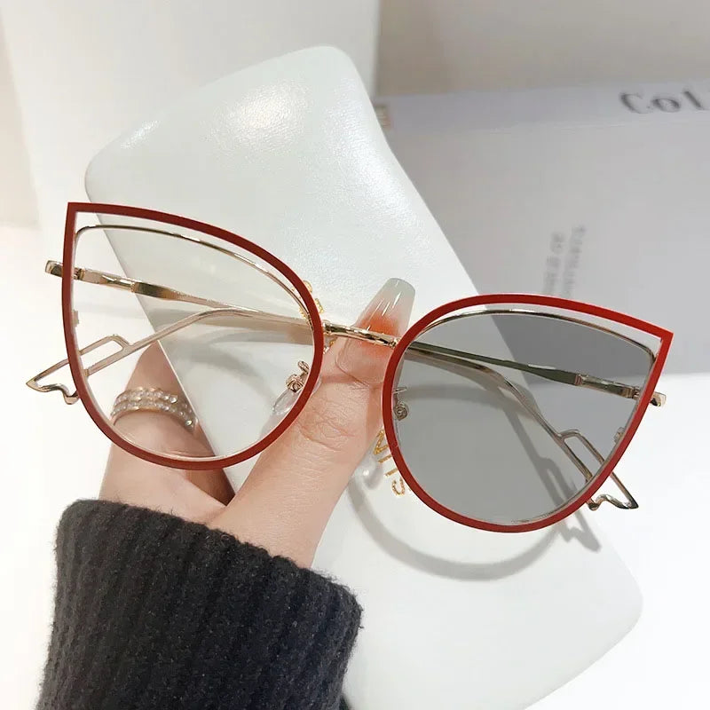 Color Changing Blue Light Blocking Glasses Women Men Stylish Photochromic Glasses Ladies Cat Eye Optical Spectacle Eyeglasses