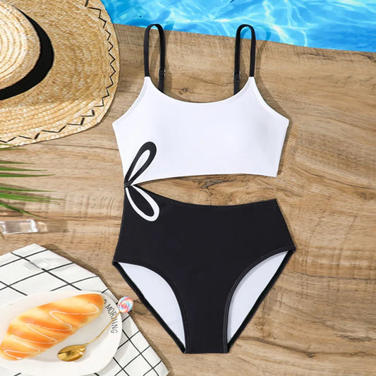Summer Girls' Swimsuits Sets Children's Patchwork One-piece Suits Kids Pool Swimming Clothing Outfits Toddler Beach Bikini 8-12Y