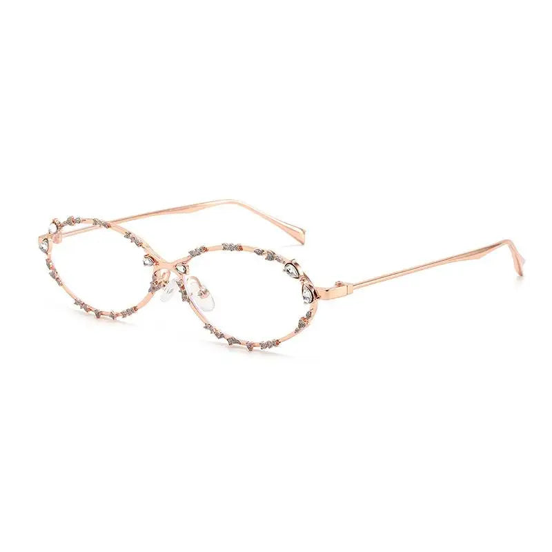 2026 Diamond Studded Bow Oval Frame Glasses Women's Fashion Vintage Transparent Metal Sunglasses Blue Light Blocking Eyeglasses