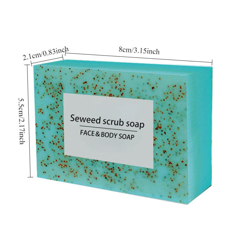 Seaweed scrub particle soap is rich in vitamin E. It contains olive oil, which gently cleanses the face, moisturizes and hydrate