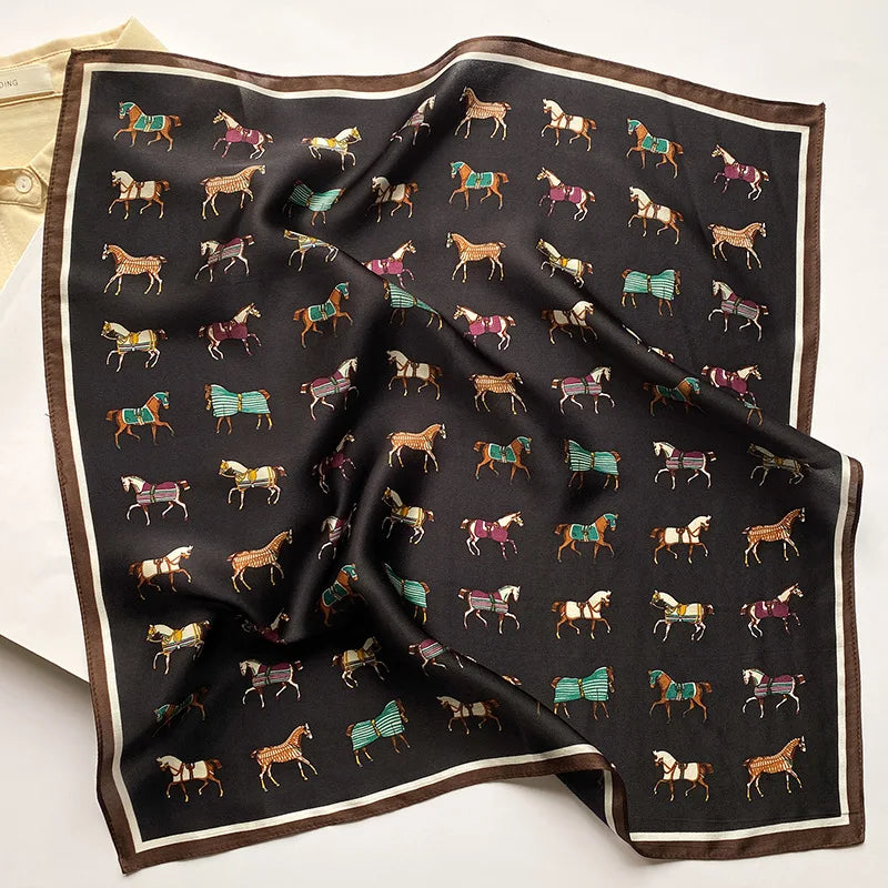 New 100% Real Silk Scarf For Woman Vintage Leopard Head Hair Scarfs Small Square Bandana Femme Office Neckerchief SD0201