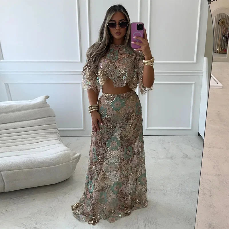 See Through Print Tank Top Women Set Urban Hollow Out O-neck Top Hip Package Skirts 2025 Summer Holidays Beach Lady Outfit