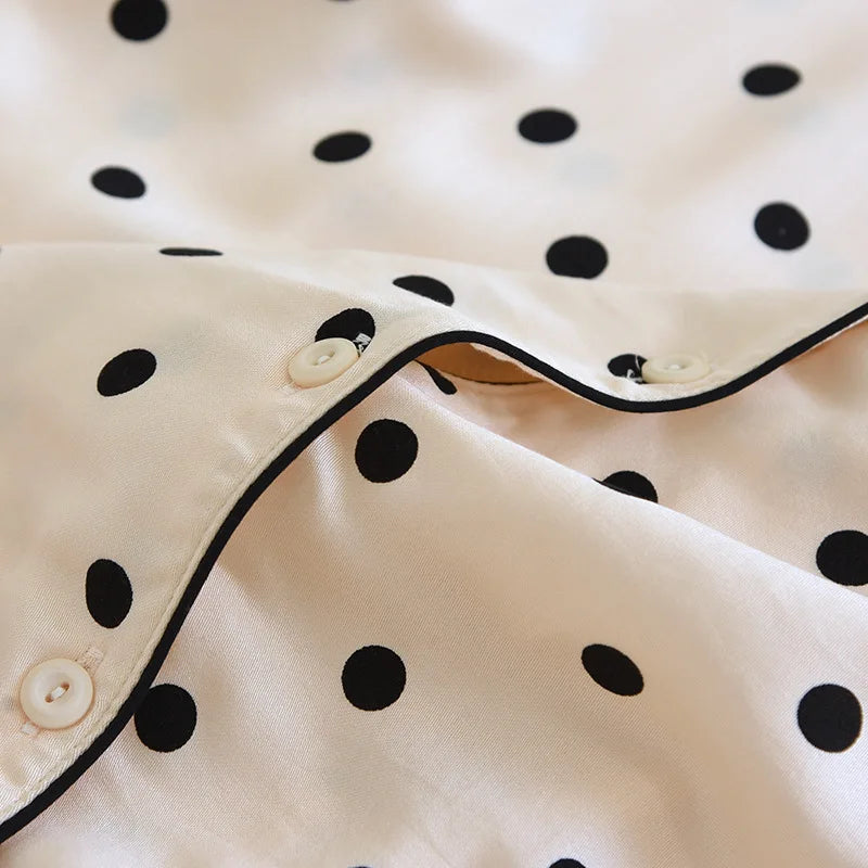 Cotton Viscose Dots Printed Sleepwear Summer Shirt Dress for Women Short Sleeved Pajama Nightdress Comfortable Home Clothing