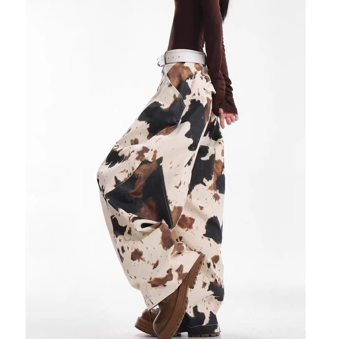 American Retro Contrast Women Jeans Fashion Street Casual Loose Woman Jeans Simple Basic Wide Leg Pants Female Chicly