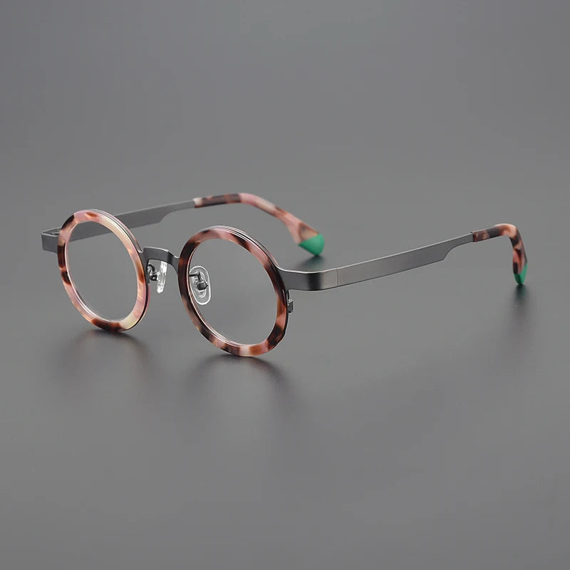 Designer spliced colored round literary glasses frame ultralight titanium fashion personality niche Harajuku prescription glasse
