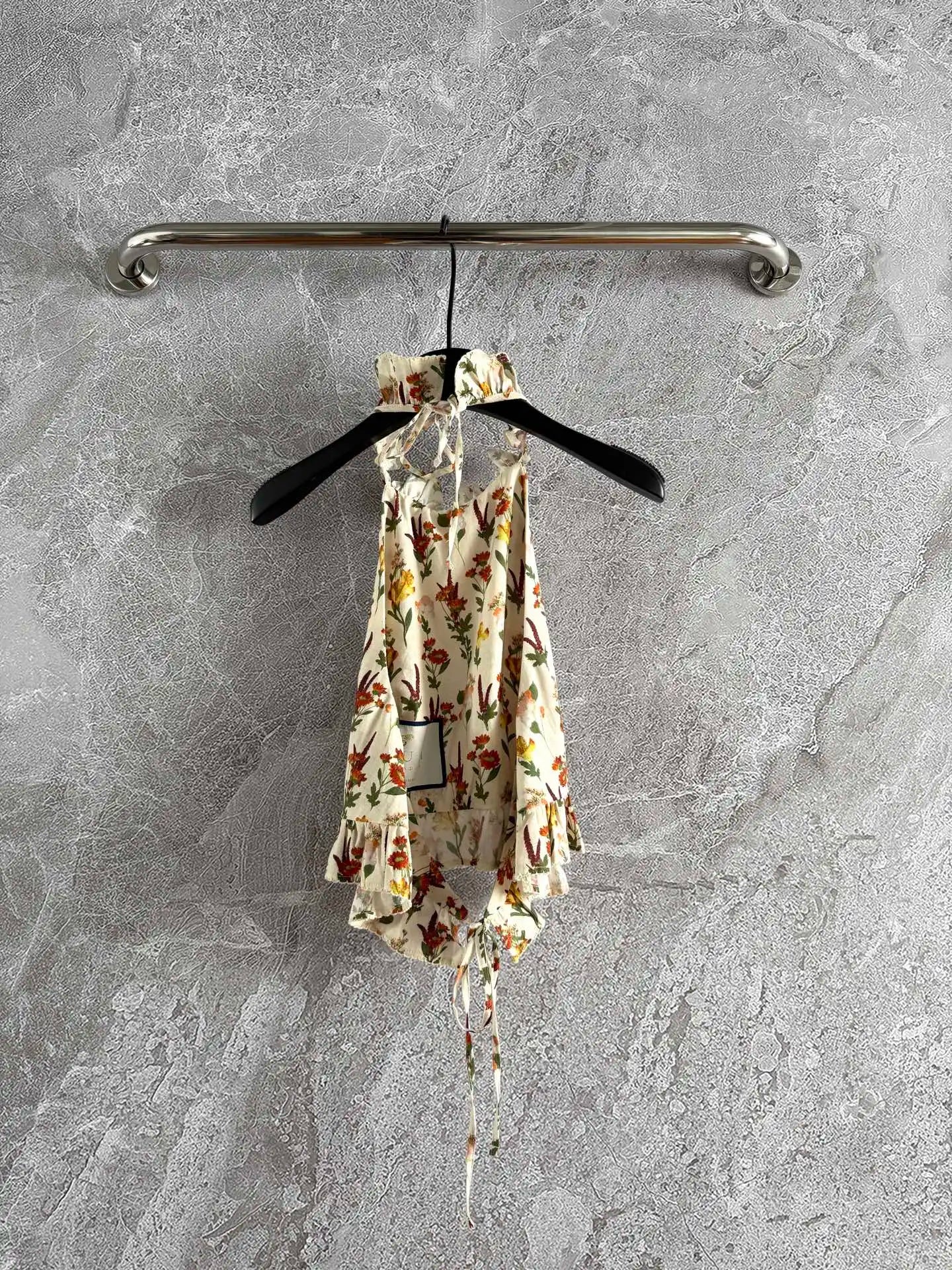 Women Flower Printed Ruffles Collar Sleeveless Linen Camisole Top + Lace Edge Trumpet Mini Skirt Set