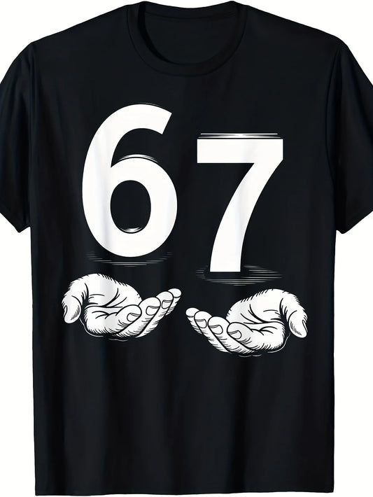 Boys Girls 100% Cotton T-Shirt Kids Funny 67 Hands Graphic Short Sleeve Casual Soft Breathable Children Daily Wear Summer Tops