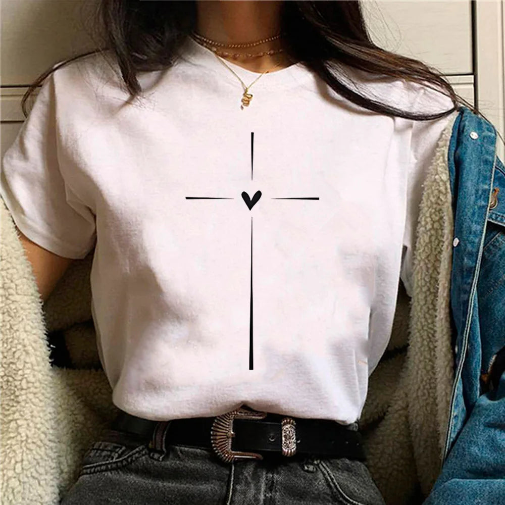 Heart Print top tees teen Retro women graphic hip hop Breathable 80s top tees Graphic Pastel Psychedelic Comfortable Digital