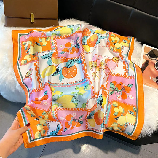 Lemon Silk Square Scarf Women Satin Shawl Wrap Hijab Female Hair Band Wrist Luxury Headkerchief 70*70cm Echarpe 2025 Bandana