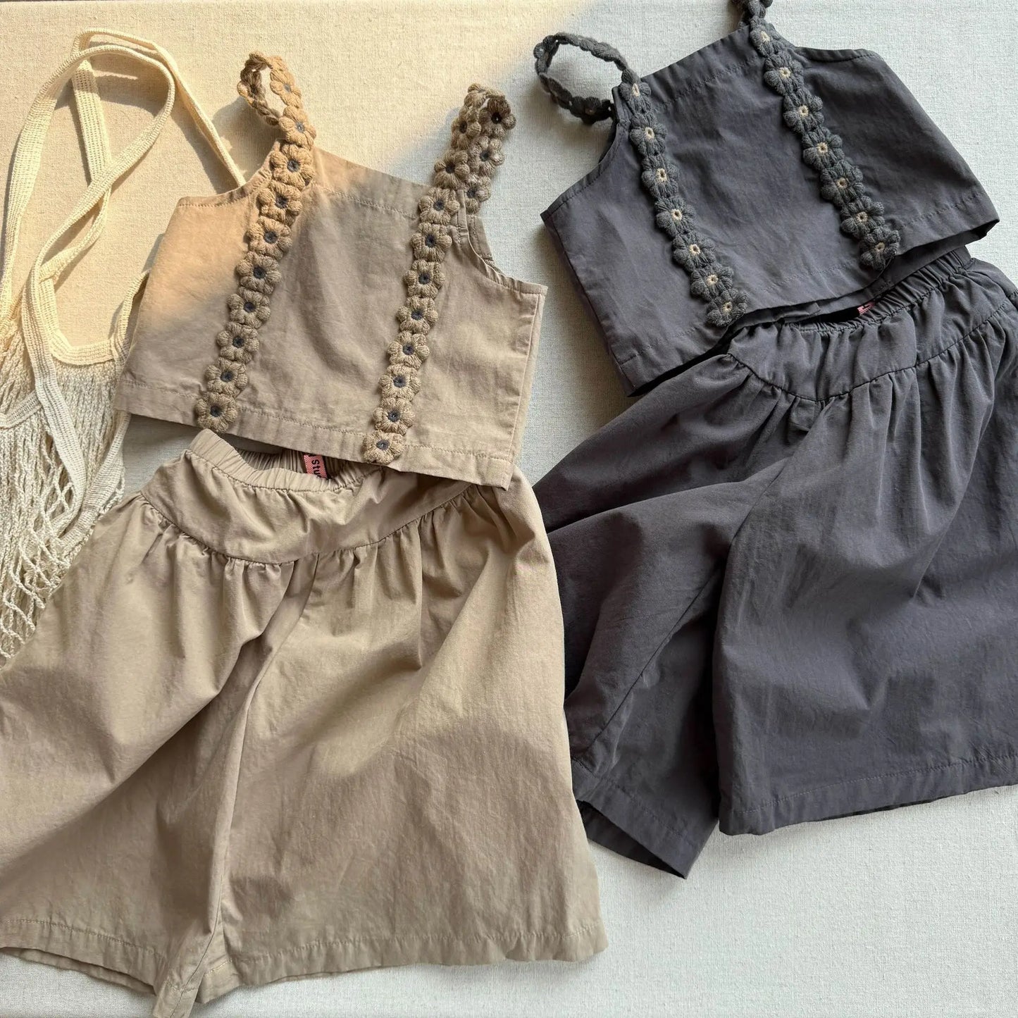 6094 Korean Children's Clothing Set Summer 2025 New Girl's Suit Suspender Shirt+Pant Casual Girl's Two Piece Suit
