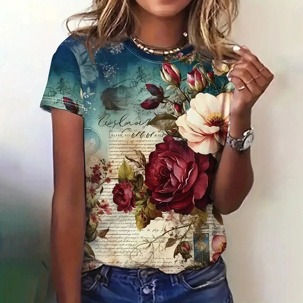 Summer Rose Music 3D Print T-shirts Women Streetwear Harajuku Casual Fashion Y2k Short Sleeve T Shirt O-neck Tees Tops Clothing