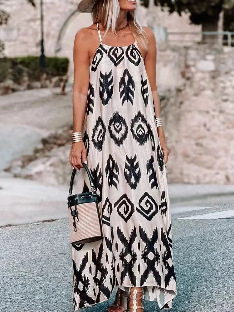 Fashion Summer Sleeveless Beach Women Dresses Print Casual Long Dress Elegant Camisole