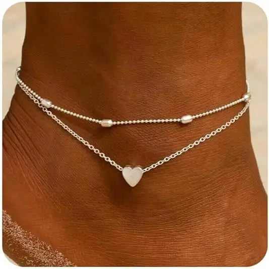 Layered Stainless Steel Anklet Seed Beads Butterfly Leaf Heart Summer Beach Foot Chain Niche Versatile Jewelry for Women Gift