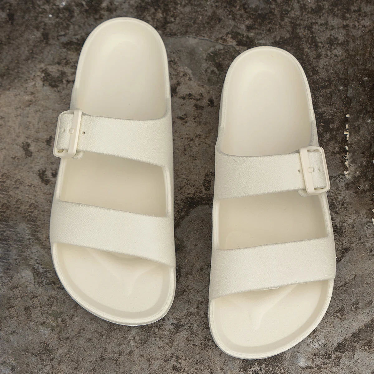Women summer anti-slip, breathable, toe-exposed soft pillow slippers, comfortable outside slippers with adjustable buckles