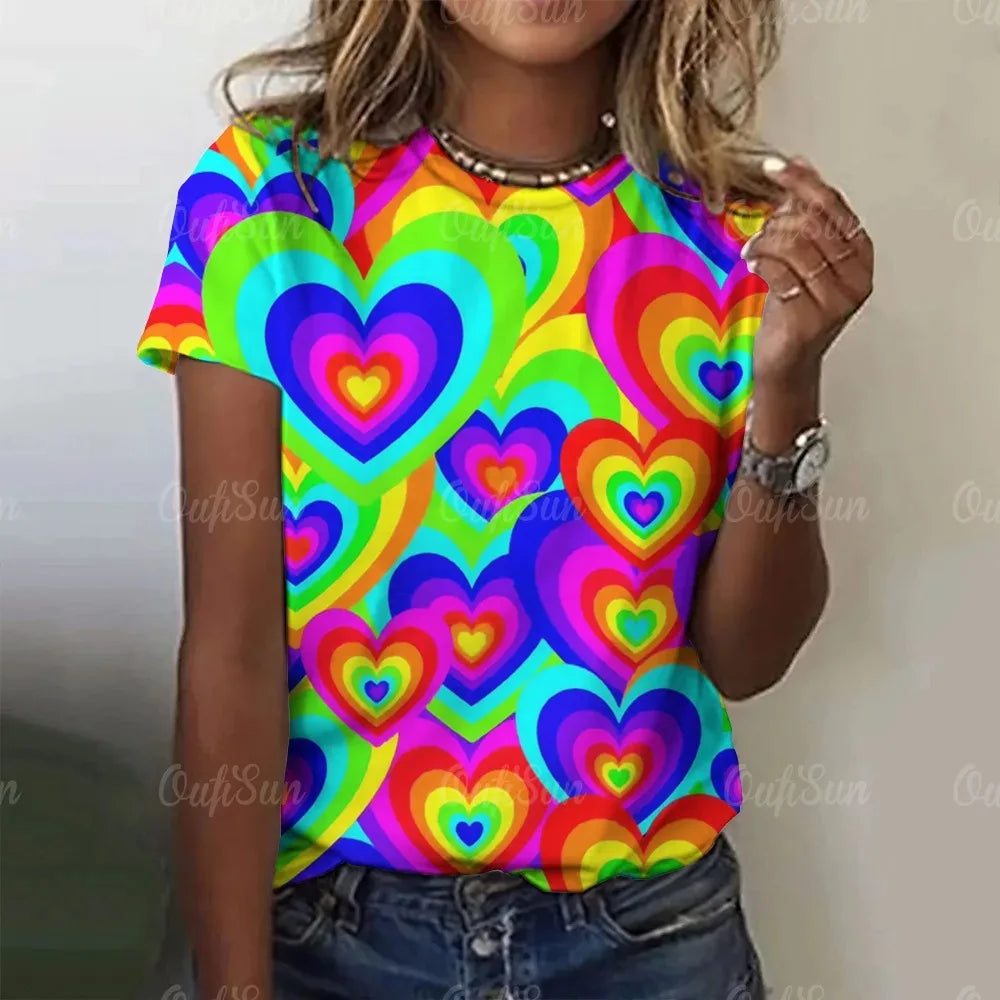 Colorful Splash 3D Painting Women's Summer T-Shirts Y2K Street Fashion Casual Style  Comfortable Breathable Short Sleeve T
